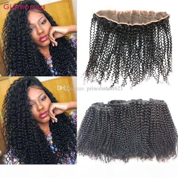 

glamorous cambodian human hair weaves with lace frontal 13x4 ear to ear lace frontal indian mongolian exotic kinky curly human hair 5pcs lot, Black;brown