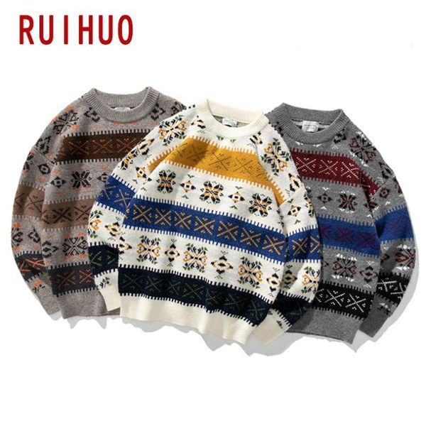 

ruihuo striped mens sweater knitted mens pullover christmas sweater men coats 2020 autumn winter new arrival -2xl, White;black