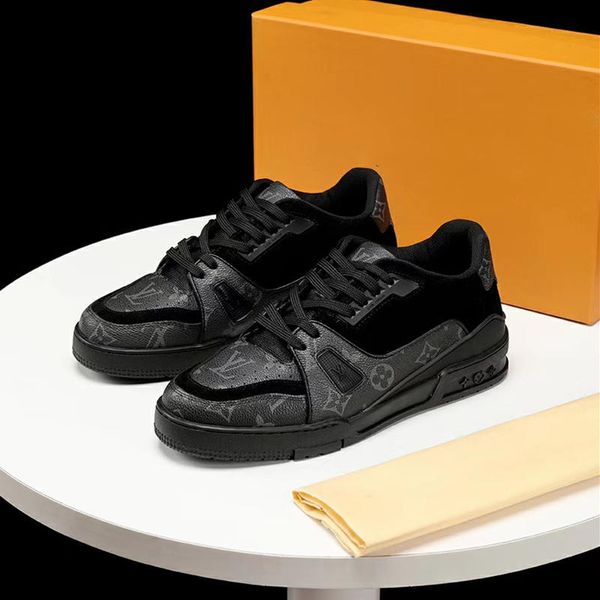 

2021 men genuine leather printing leather panel senior handmade sport shoes for casual sports shoes new fashion stitching color, Black