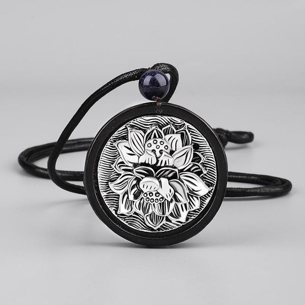 

pendant necklaces vintag handmade black sandalwood necklace tibetan silver lotus long women collares mujer choker kolye bijoux