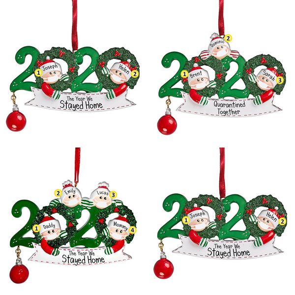 

2020 diy name blessings snowman christmas tree hanging pendant face mask new christmas decorations santa claus ornaments flat design w-00262