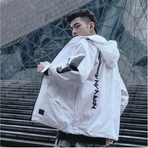 

men lightweight wind jacket spring autumn weather proof jacket techwear style trending male print logo streetwear fashion1, Tan;black