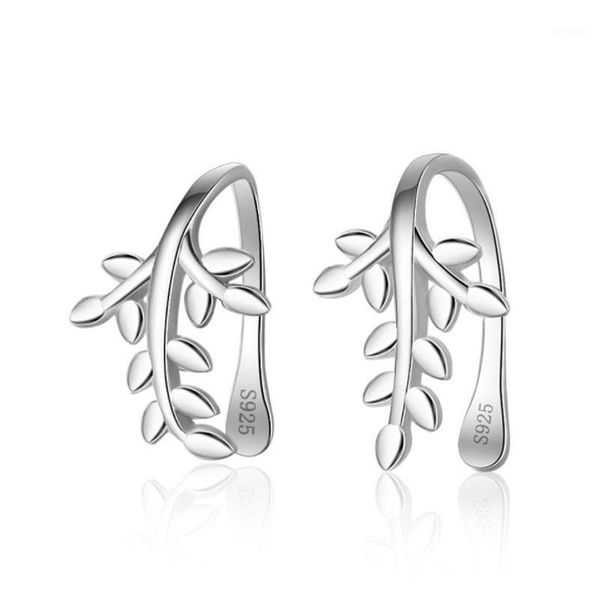 

charm fine jewelry fashion 925 sterling silver clip for women fresh plant leaf earrings1, Golden