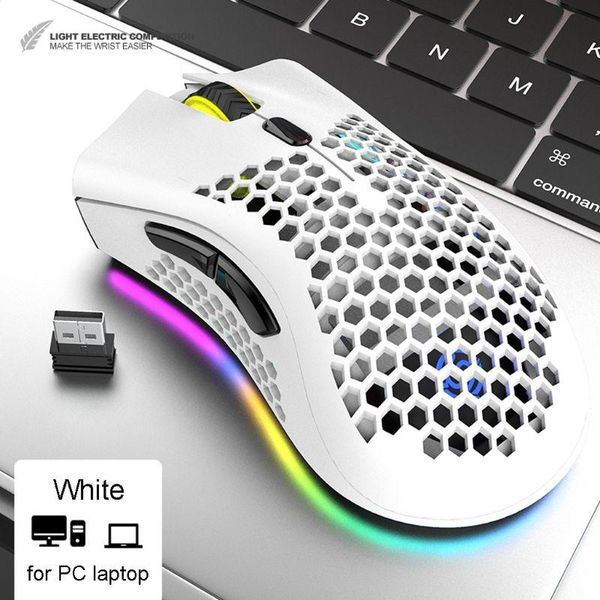 

lightweight rechargeable rgb led optical honeycomb game mice 1600dpi hollow-out 2.4g usb wireless mouse for pc laptop