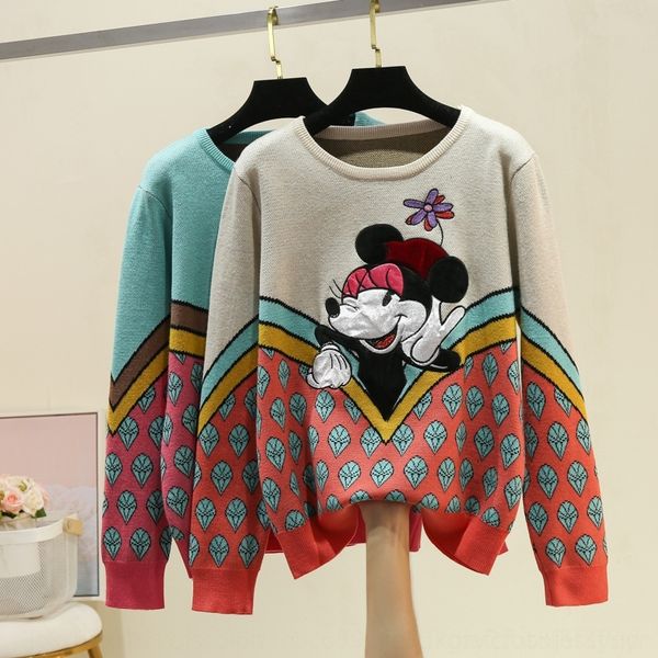 

jw7x2 yangmei store pullover winter round looseembroidery 2020 neck autumn sweatersweaterlong sleeve knitted sweater splicing pullover to, White;black