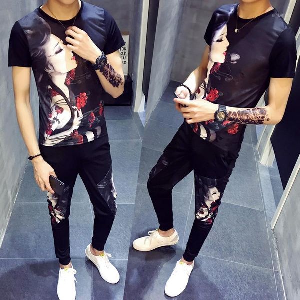 

summer men's short sleeve set korean slim body social guy sports and leisure two-piece set1, Gray