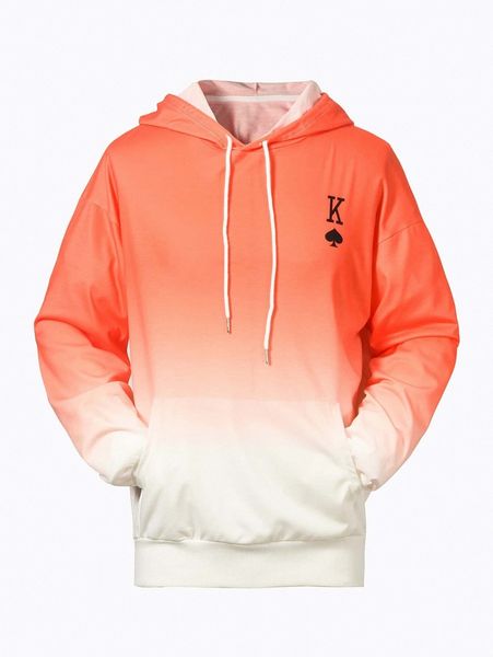 

men ombre letter graphic kangaroo pocket drawstring hoodie e4h7#, Black
