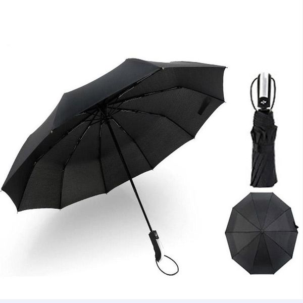 

umbrellas wind resistant fully matic male three folding commercial compact large durable frame windproof black 10k parasol wmtyos xhhair