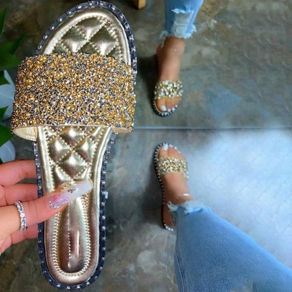 

2021women slippers crystal rivets slides casual summer flat beach female slipper shoes for girls fashion woman leisure footwear #6c8g, Black