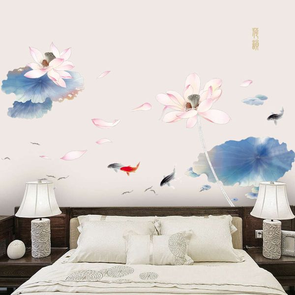 

chine style lotus decoration elegant living room bedroom warm wall sticker self adhive wallpaper