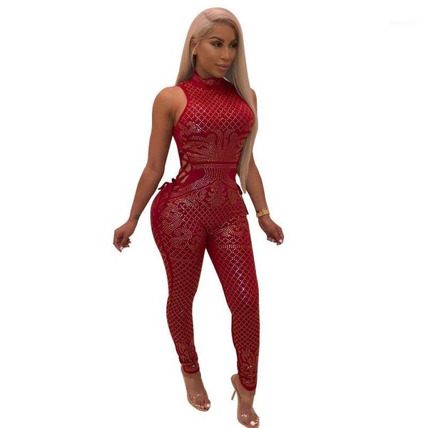 

women's jumpsuits & rompers stand collar sleeveless geometry rhinestone hollow high waist jumpsuit spring 2021 women's jumpsuit1, Black;white