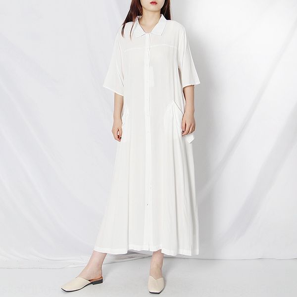 

fashion brand 2020 summer new fashion women's elegant dressshirt dress loose large pocket lapel middle sleeve shirt dress tdp2a, Black;gray