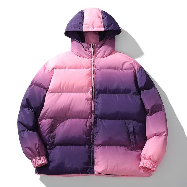 

lacible hip hop warm parka jacket men streetwear color block gradient padded jacket cotton harajuku winter pullover outwear, Black