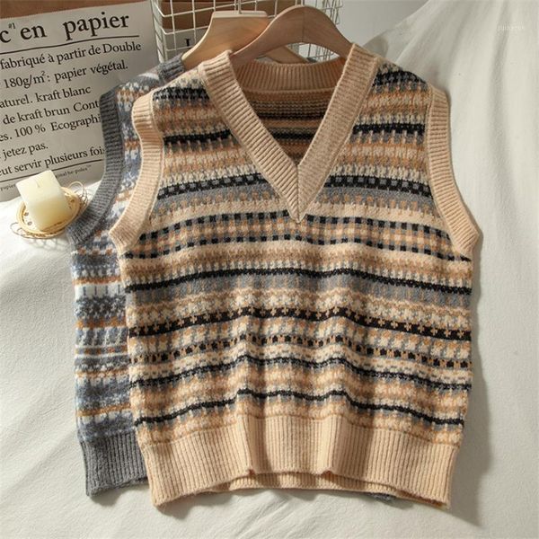 

new korean fashion vintage sweater vest knitted sleeveless waistcoat women autumn winter knit sweater coat preppy style1, Black;white