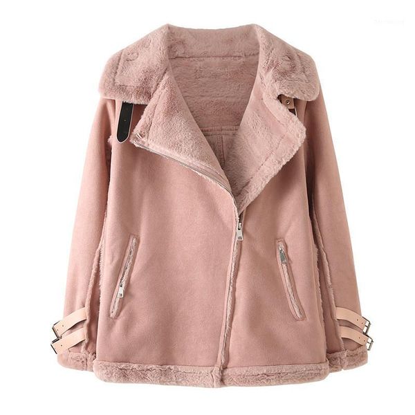 

oversize 5xl chamois suede coat women winter faux fur together short jacket student thick warm motorcycle outerwear1, Black