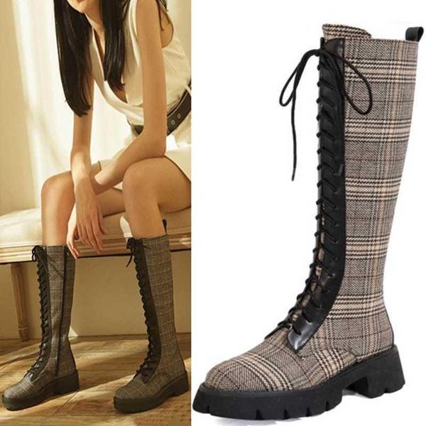 

boots retro patterned thick-soled high-tube knight trendy women's square heel lace-up low-heel knee-length1, Black