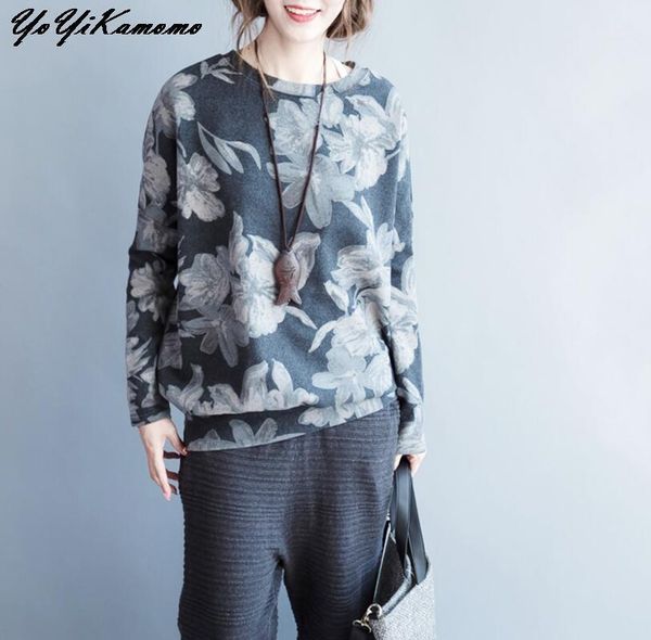 

yoyikamomo women print big floral bat sleeve shirt autumn 2020 new loose leisure long-sleeved loose casual women blouse1, White