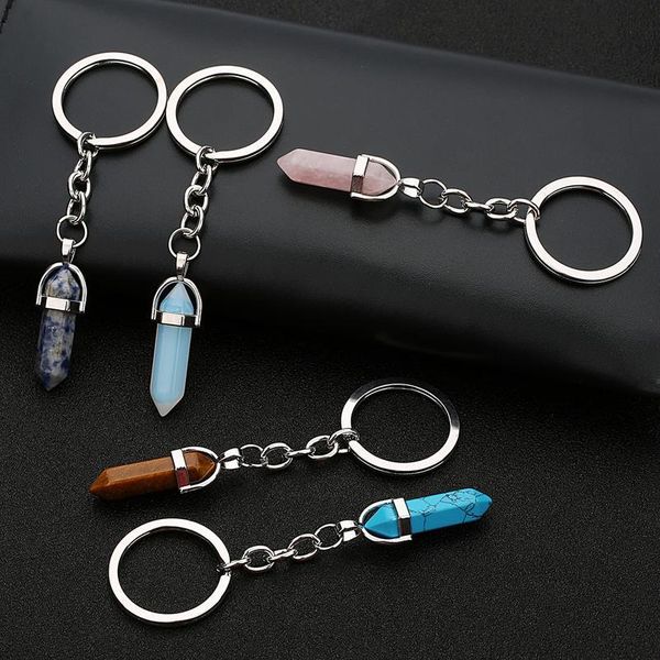 

new nature stone women/men's fashion key chains purple green opal blue red silver color key rings alloy charms gifts w qylrzo, Slivery;golden