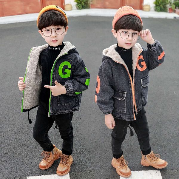 

spring and autumn winter letter lapel zipper shirt men's short long sve hooded black korean children's wear
