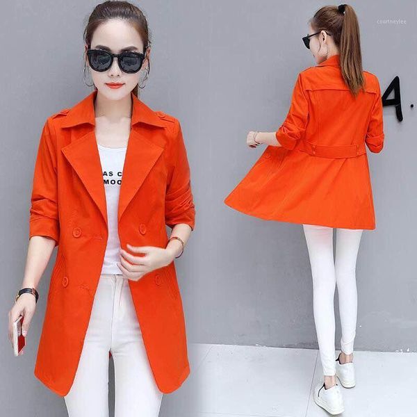 

chic women long trench coat ladies elegant thin korean style overcoat girls double breasted windbreaker coats s441, Tan;black