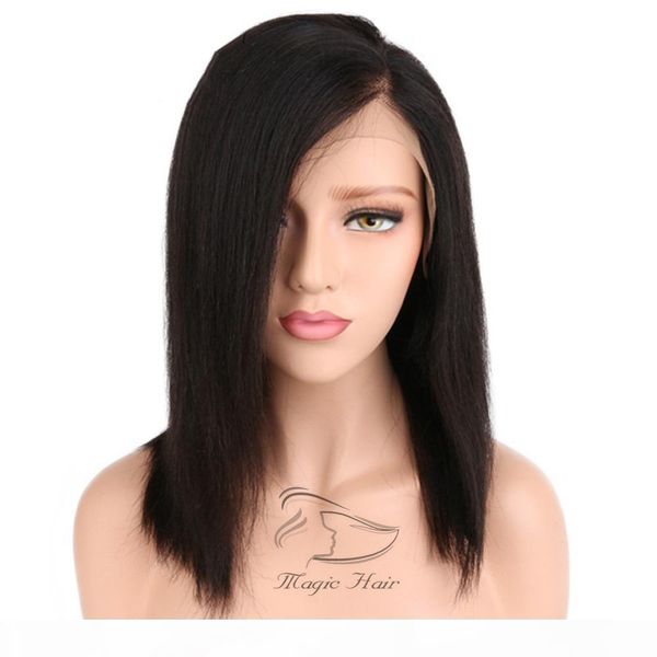 

full lace human hair wigs for women natural black 130% density remy hair silky straight short bob lace front human hair wigs, Black;brown