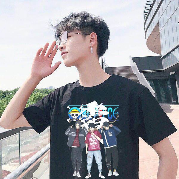 

5xl cool t shirt casual one piece t-shirt boys clothes anime summer tees luffy tshirt streetwear funny male casual tees male, White;black