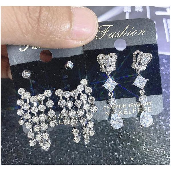 

wholesales korean earrings 925 silver needles with real gold plated long pearl zircon earrings female fashion wmtwwj whole2019