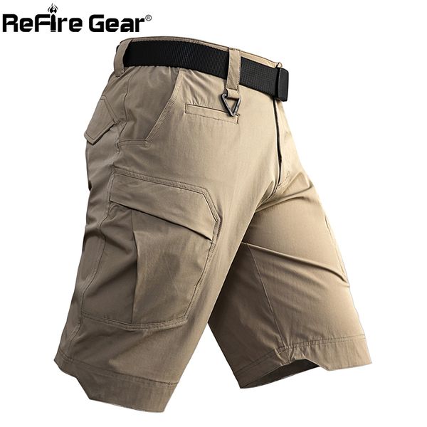 

refire gear men's waterproof work shorts military tactical stretch army combat cargo short male multi pocket airsoft short pants 1027, White;black