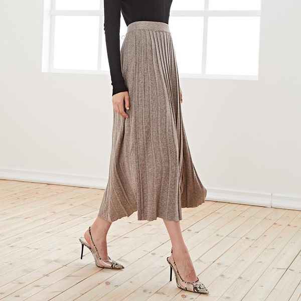 

skirts 2021 the wool whom a word skirt of tall waist long thin posed pleated drape qiu dong female, Black