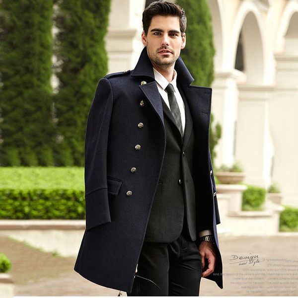 

men's wool & blends faced overcoat business casual medium long windbreaker trend thickened autumn winter nizi coat professional wear, Black
