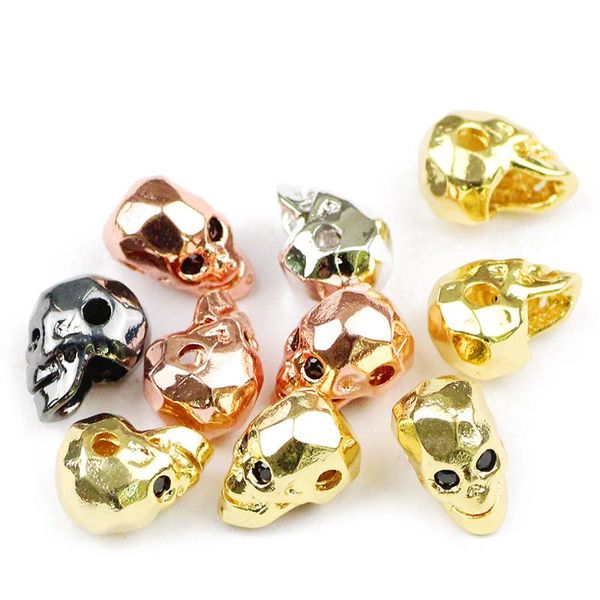 

jhnby 4pcs skull pendants copper spacer beads pave cz crystal charms loose beads for jewelry bracelet bangle making diy findings wmtthr, Bronze;silver