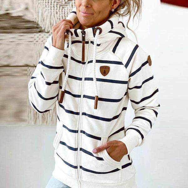 

new striped hoodies coat women hooded new oversize coats female slim fit coat winter warm jackets women pocket outwears, Black;brown