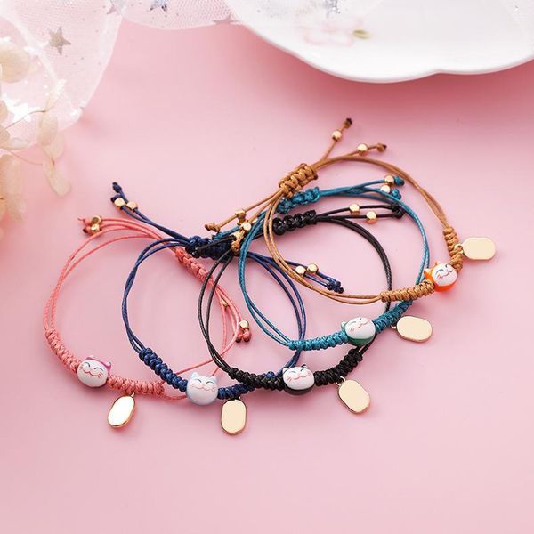 

bohemian new lovely lucky cat handmade braided adjustable rope bracelet for women hands jewelry bracelets & bangles gifts, Golden;silver
