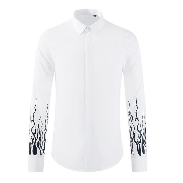 

men's casual shirts white mens luxury long sleeve individuality printed male fashion slim fit party man 3xl, White;black