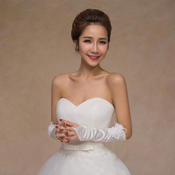 

new luvas de noiva flower gloves beaded satin bridal gloves hook fingerless lengthen gloves wedding accessories h jllscy, White