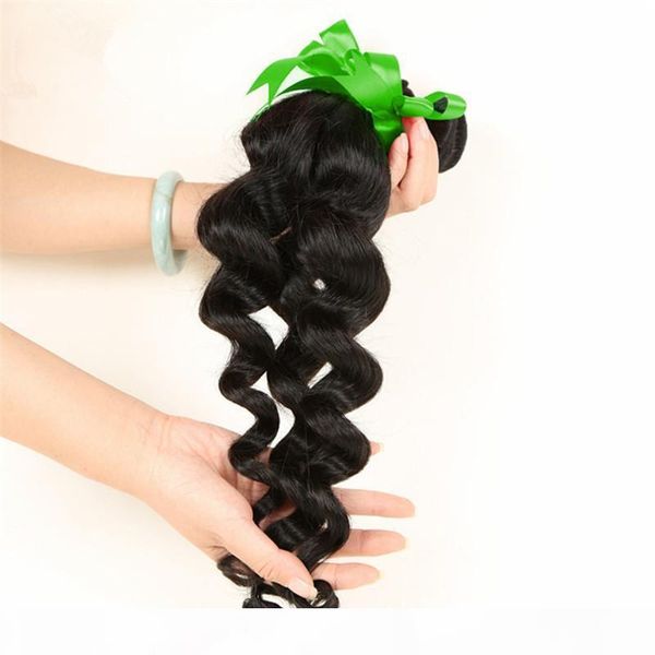 

3 pcs indian virgin hair loose wave unprocessed human hair bundle natural color double weft, ing, Black