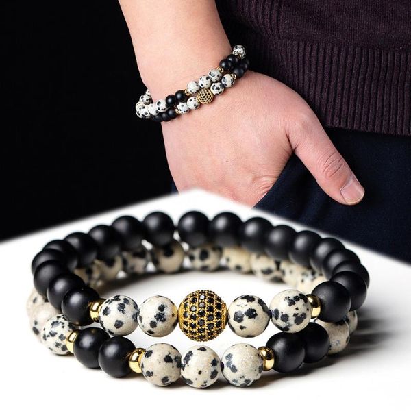 

beaded, strands unique match natural stone beads bracelets for women & men charm fashion dairy cow color couple elastic 2021, Black