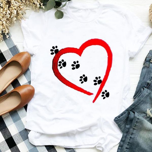 

женщины lady love cat dog paw paw животные геометрические милые 90-е годы принт tee женская футболка для женской рубашки одежда верхняя граф, White