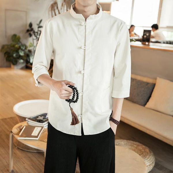 

2020 new chinese style flax summer pants embroidered yarn men's shirt men's long sleeve shirt retro cotton mc011, White;black