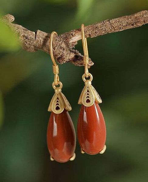 

wholesale price white jade red agate drops water earring jewellery, Golden;silver