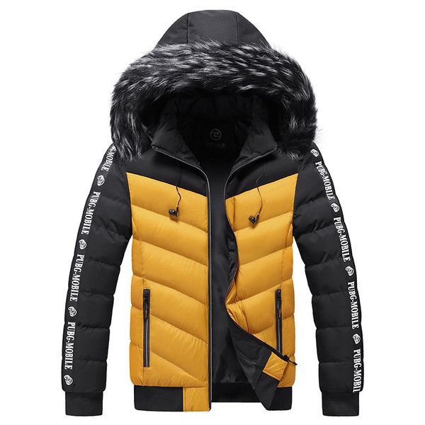 

winter jacket men fur collar hooded thick warm cotton outwear man patchwork parka and coats windbreaker parkas male m-5xl 201204, Black