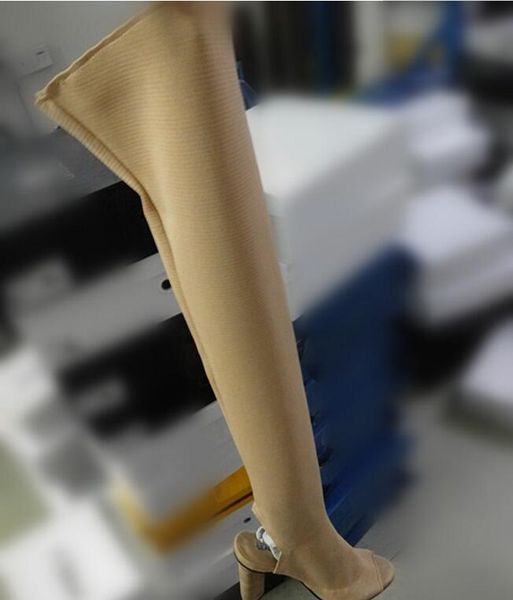 

boots thigh high black/green/beige strange style stretch fabric pointed toe shoes women peep heels