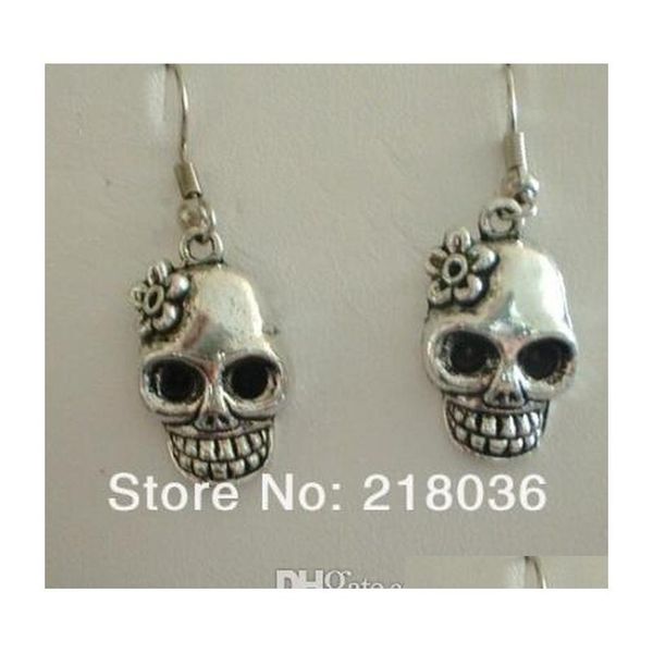 

wholesale 50pair fashions silver flower sugar skull bead dangle earrings 925 for women with gift bo sqcixu new_dhbest