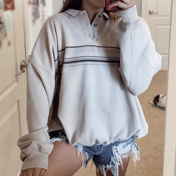 

fashion hoodie autumn casual turn-down collar stripe hoodies streetwear batwing sleeve loose sweatshirts women clothes pullovers1, Black