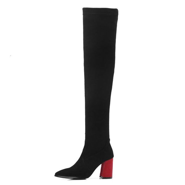 

on 2021 new knee women thigh high winter stretch long boots o5s7, Black