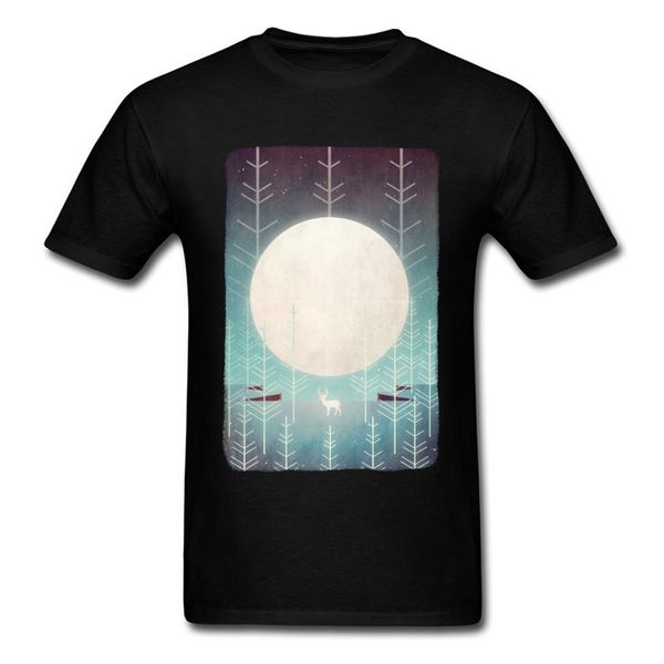 

new design silent moon night deer forest walking black short sleeve tees cartoon shirts plus size hooded sweatshirt hoodie men t shirt