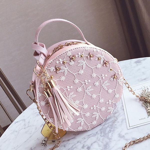 

2020 fashion sweet women shoulder bag ladies hand bags pu round small chain for smartphone money zipper beach bag sac a main