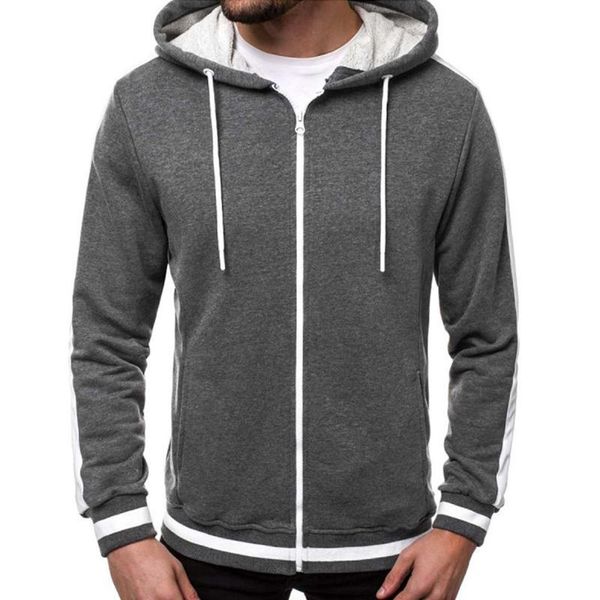 

men hoodies striped patchwork plus size men zipper sport coats drawstring hoody sweatshirts streetwear clothing hoodie top, Black