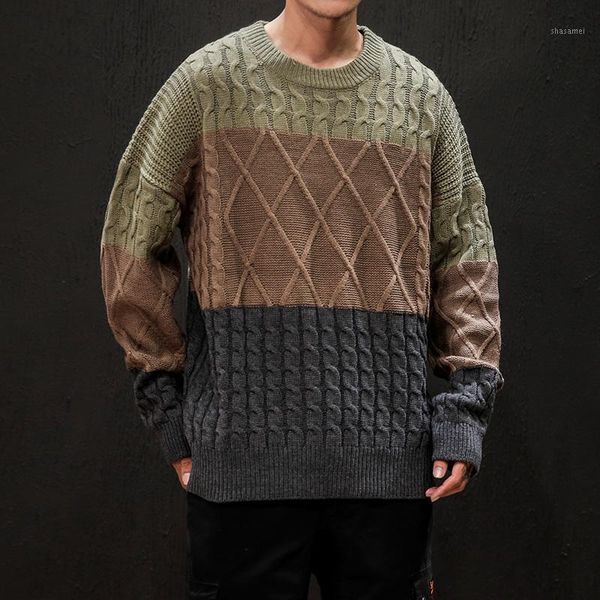 

winter thick sweater men's warm fashion hit color retro o-neck knit pullover men knitting sweaters male sweter clothes1, White;black