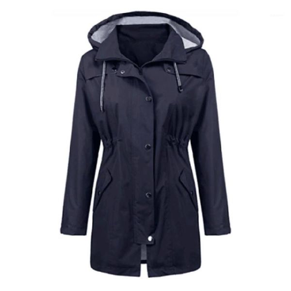 

women solid rain outdoor hoodie waterproof hooded raincoat windproof long trench coat autumn winter female outwear navy1, Tan;black